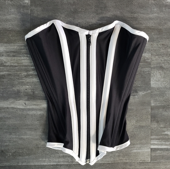 Black White HOSS International Front Zip Corset